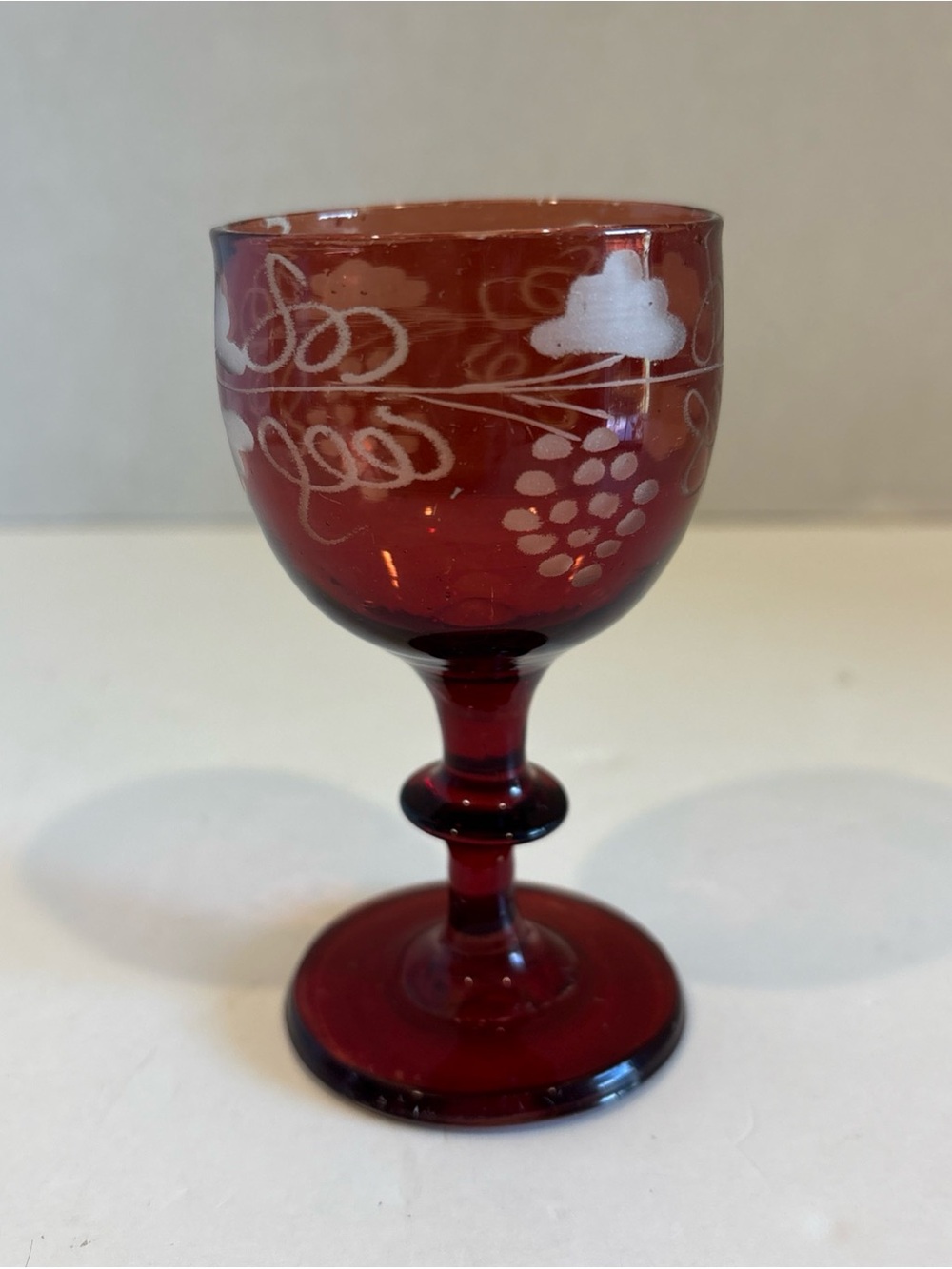 Antique Small Crystal Bohemian Red Ruby Acid Etched Glass - 4.25”